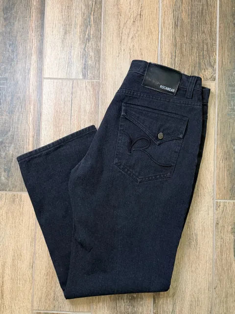 Rocawear Black Denim Jeans 34x30 Straight Leg Flap Pocket