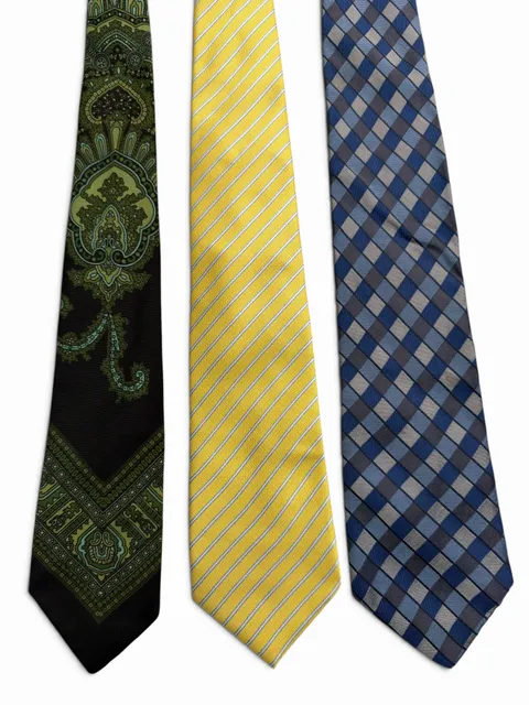 Lot Of Three Mens Neckties Covington Tie Blue Plaid Green Yellow Silk Necktie