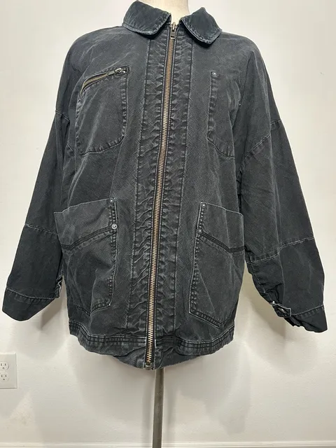We The Free Jacket Size M Black Denim Utility Zip Cordcollar