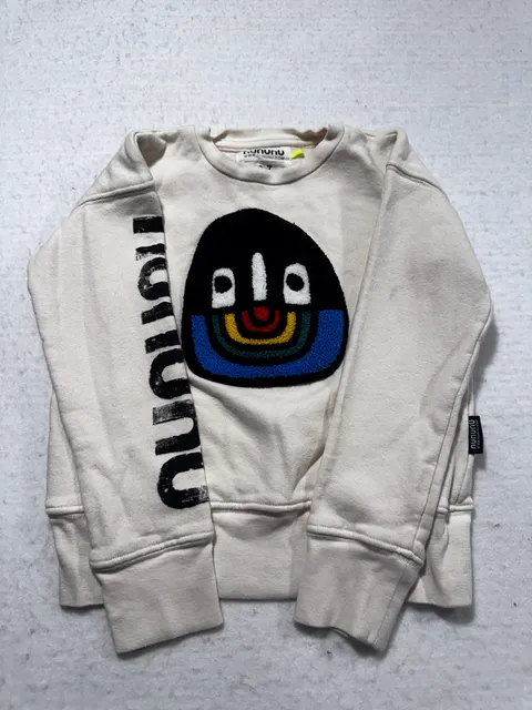 Nununu Kids Graphic Sweatshirt Size 6-7 Cream Terry Face Patch