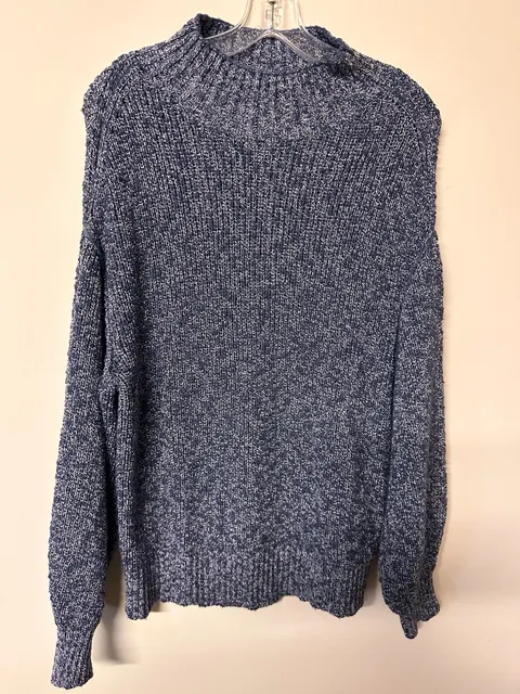 Aerie Mock Neck Sweater Size M Blue White Marled Chunky Knit Pullover