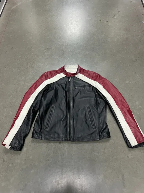 Leather Motorcycle Jacket Black White Red