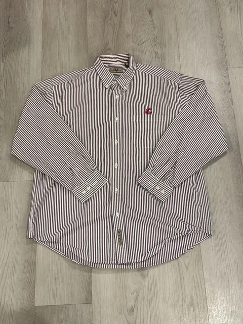 Vesi Sportswear Button-Down Shirt Size L Striped WSU Cougars
