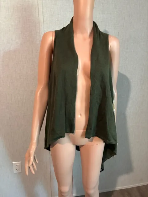 Green Knit Open Front Vest