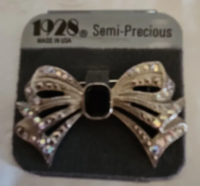 1928 Semi-Precious Rhinestone Bow Brooch Pin