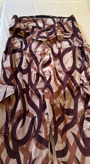 Day One Outfit Cargo Pants Size 36 Brown Tribal Print Y2K Made In USA