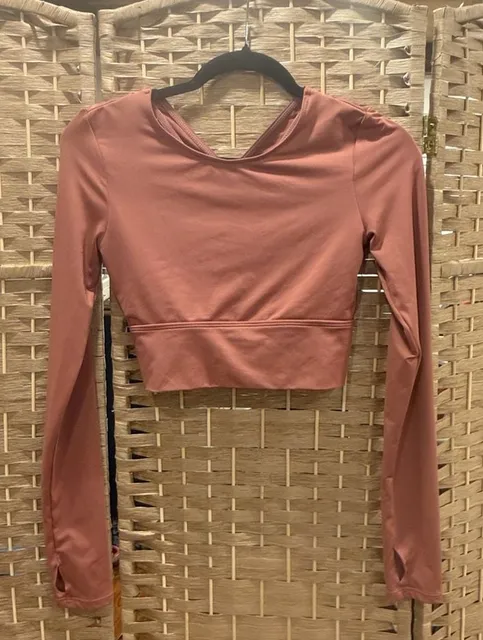 SHEIN Long Sleeve Crop Top Dusty Rose Pink Activewear S