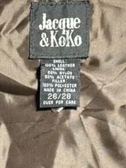 Jacque & Koko Leather Vest Size 26/28