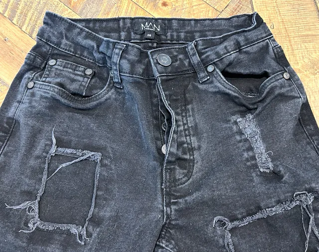 BoohooMAN Distressed Skinny Jeans Size 28 Black