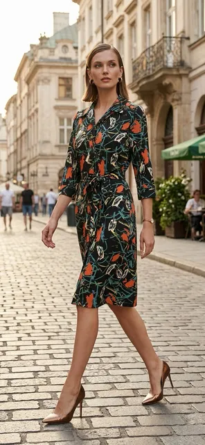 Louie Lucie Dress Black Abstract Print Belted Shirtdress Sz L