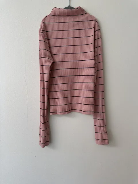 Intermix Striped Open-Back Mock Neck Top Size S Pink Black Ribbed