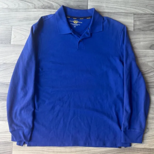Club Room Estate Performance Long Sleeve Polo Size M Blue Rugby