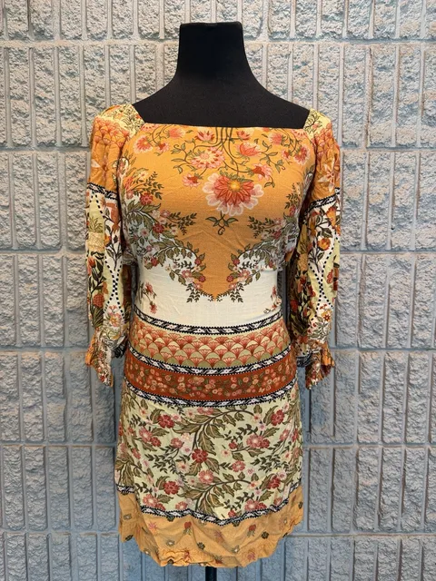920 Farm Rio Floral Mini Dress Size XS Yellow Long Sleeve