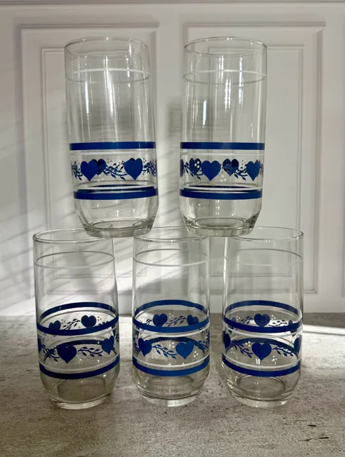 Libbey Blue Country Hearts 6 In Tumbler Set Of 5