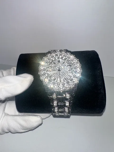 Silver & Black Iced Out Rhinestone Fashion Watch – Floral Bezel