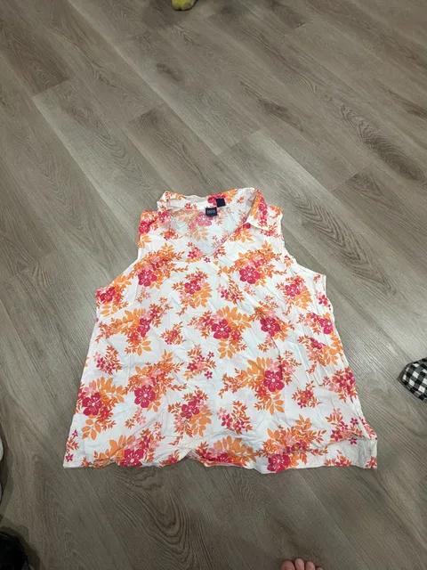 Basic Editions Floral Sleeveless Blouse Size 2X Pink Orange