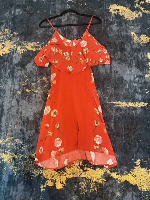 Forever 21 Floral Cold Shoulder Dress Size S Red Orange 