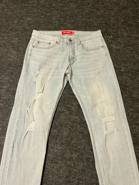 Ring of Fire Slim Distressed Light Wash Jeans Mens Size 31x30 Light Blue 
