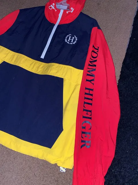 Tommy Hilfiger 1/2 Zip Hooded Windbreaker Jacket Size S Multicolor