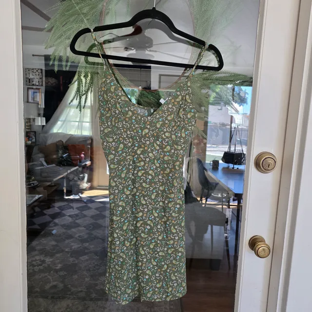 Sky to Moon Floral Slip Dress Size S Green Rayon Mini