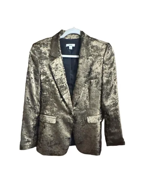 Bar III Gold Metallic One Button Blazer Size 10