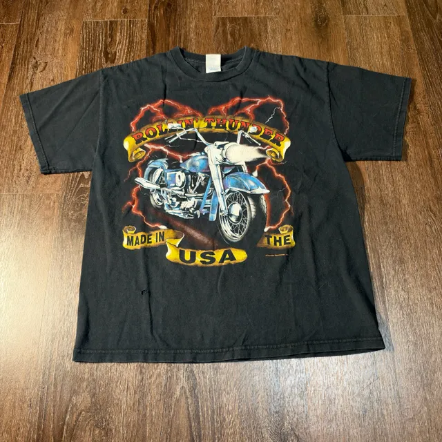 Delta Rollin Thunder Motorcycle T-Shirt Size M Black Lightning Graphic