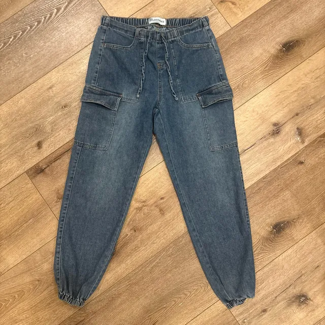 No Boundaries S Y2K Denim Cargo Jogger Pants Women’s Small Utility Streetwear