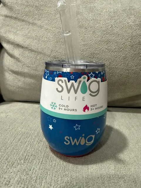 NWT Swig Life Star Burst Stemless Cup 14oz Blue Red White