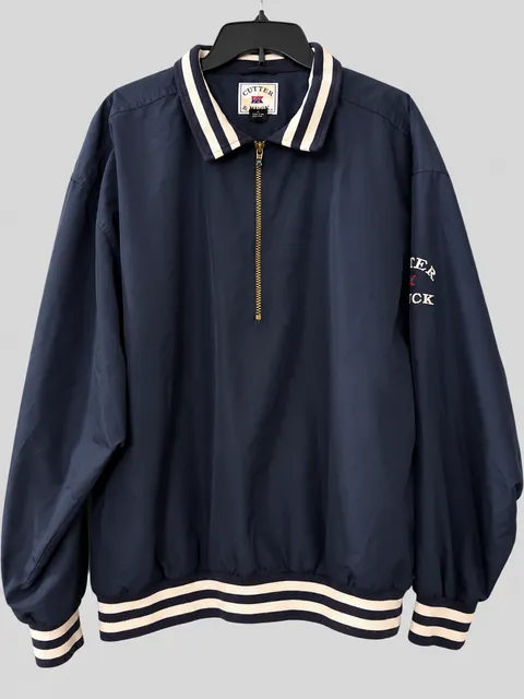 Vintage Cutter & Buck Quarter Zip Windbreaker Size L Navy Blue Stripe Trim