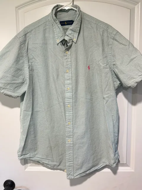 Ralph Lauren Seersucker Striped Short Sleeve Button Down Preppy Coastal Size XXL