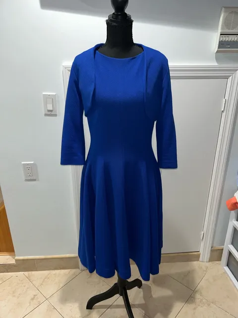b michael AMERICA RED collection Dress Size 6 Blue Textured Fit and Flare