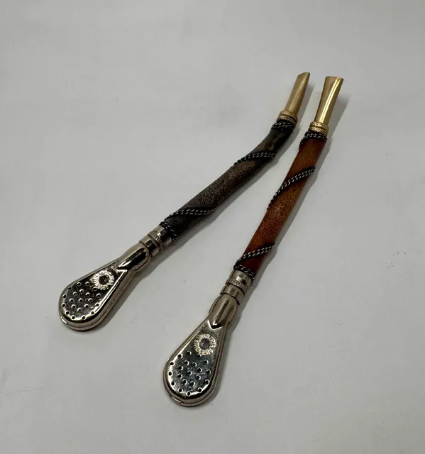 Argentine Yerba Mate Straw Bombilla Set Leather Wrapped Lot of 2