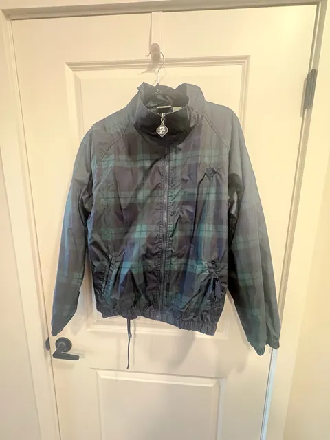 Jerzees Plaid Windbreaker Jacket Size S Green Blue Full Zip Vintage