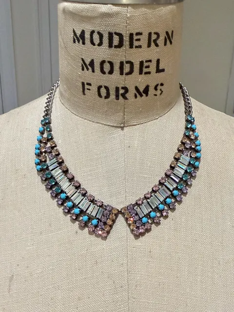 Material Girl Gunmetal Rectangular Stone Statement Collar Necklace