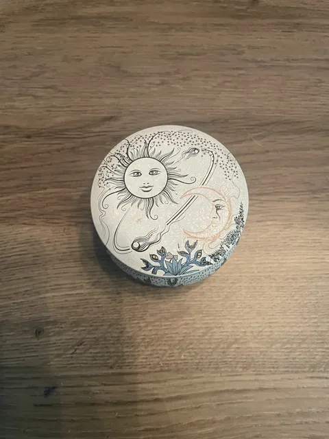Vintage Sun And Moon Celestial Metal Decorative Tin Container