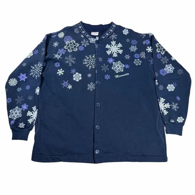 Vintage Y2K Snowflake Grandma Sweater Size XL Navy Blue Minnesota ABC Designs