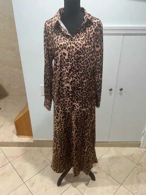 Leopard Print Satin Skirt and shirt