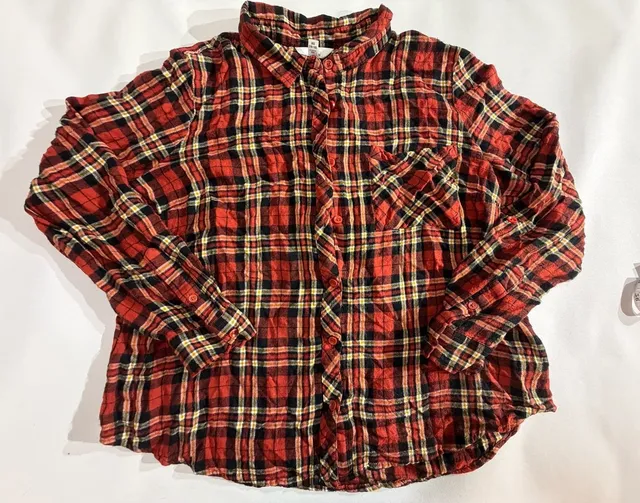 Time and Tru Red Plaid Button Up Flannel Shirt Size XL 16-18