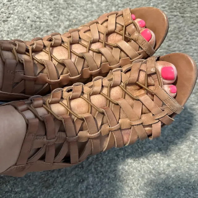 Vince Camuto Brown Woven Leather Heeled Sandals 7.5