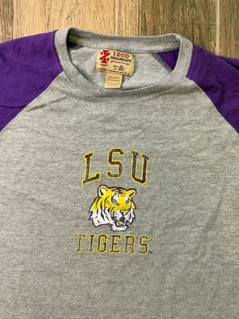 Vintage LSU Tigers Long Sleeve Izod Collegiate Raglan Shirt Size XL