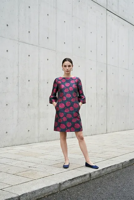 Janie J Rose Print Bell Sleeve Dress Size 4