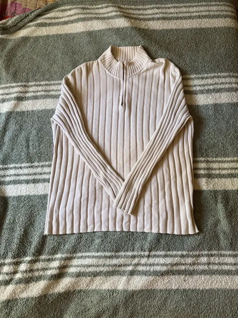 Lauren Ralph Lauren Quarter Zip Ribbed Sweater Size L Cream