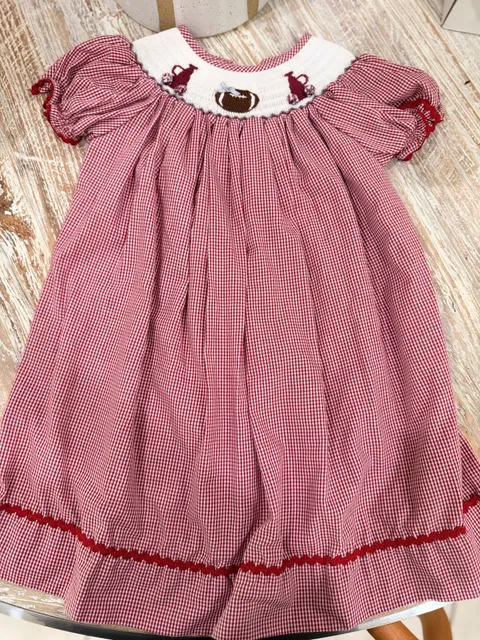 Krewe Red Gingham Football Smocked Dress Size 24M