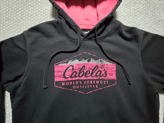 Cabela's Graphic Hoodie Size XL Reg Black Pink Pullover Sweatshirt