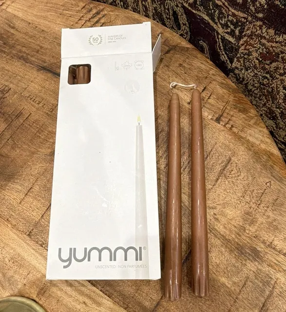New Yummi Taper Candles Size 10" Brown Unscented Box of 12