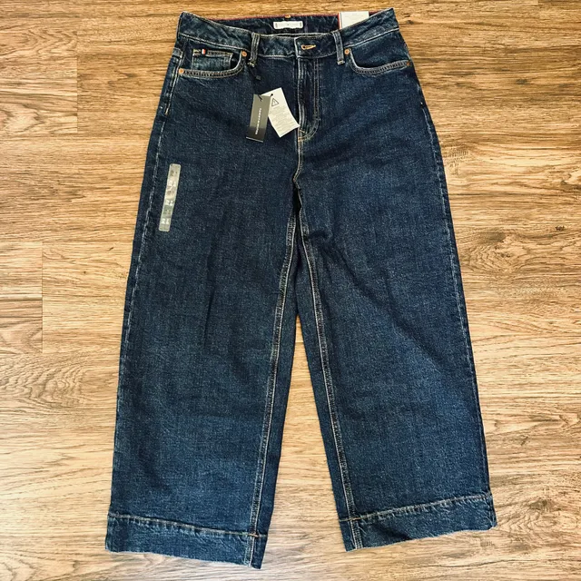 Tommy Hilfiger Cropped Wide Leg Jeans Size 6 Blue Denim High Rise