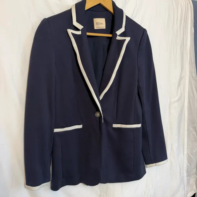 Elie Tahari Navy White Trim Blazer Jacket