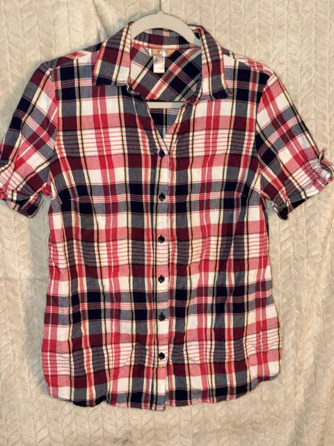White Stag Plaid Short Sleeve Button Down Shirt Size S (4-6)