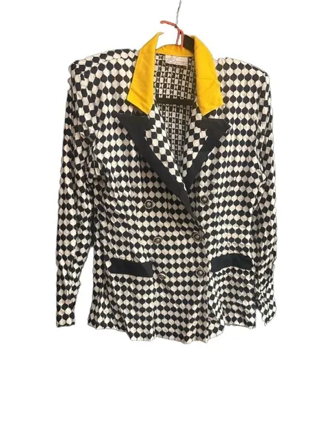 Dani Michaels Geometric Double Breasted Blazer Black White Yellow