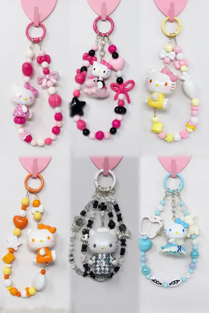 Sanrio Hello Kitty Beaded Phone Strap Keychain bag charm